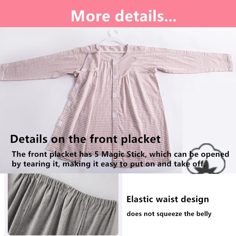 LAROTSUBA Bedridden Patient Clothing,Patient Clothes,Post-op Tearaway Clothes with Magic Sticks,Patient nursing Tops and trousers Set for Home Care,Post Surgery,Elderly(Man,Grey,L)