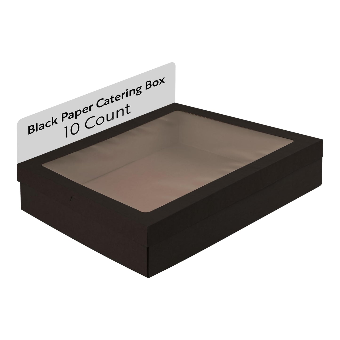 Restaurantware Cater Tek 17.9 x 12.3 x 3.2 Inch Baked Goods Boxes 10 Greaseproof Pastry Boxes - Window Lids Insert Tab Lock Black Paper Catering Boxes Easy Assembly For Charcuterie Or Cupcakes
