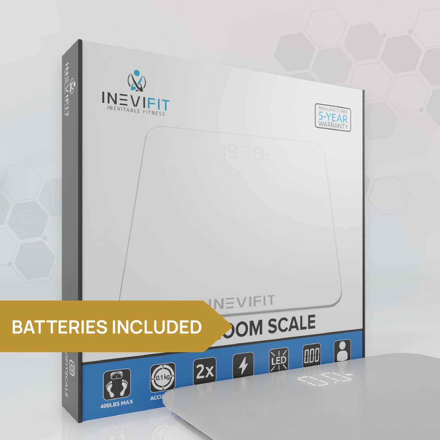 INEVIFIT Premium Bathroom Scale, Highly Accurate Digital Bathroom Body Scale, Measures Weight up to 400 lbs. Includes Batteries