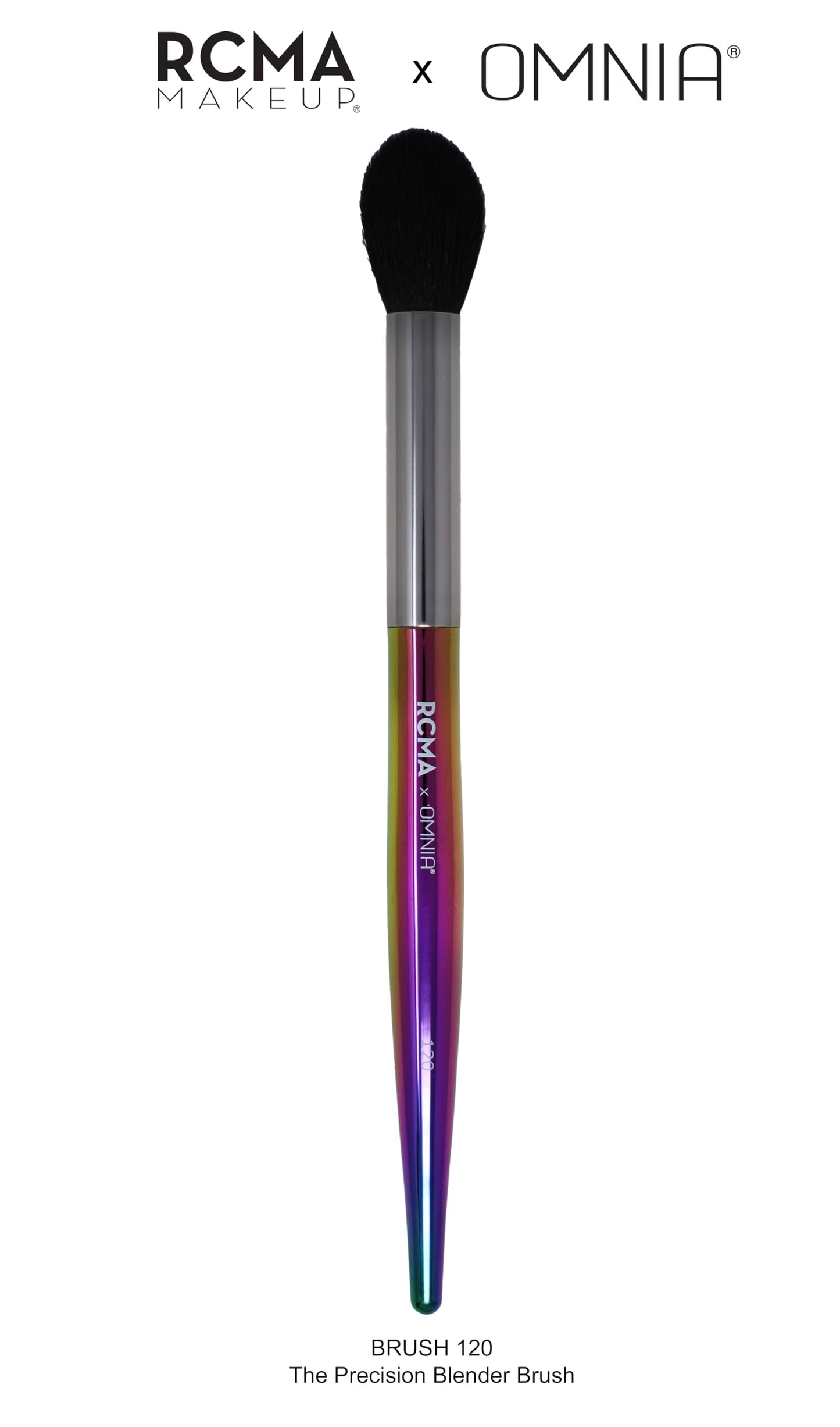 RCMA Makeup x Omnia Professional Brush Set 5pc | Premium | Synthetic Fibers | Iridescent Acrylic Handle | Face Powder, Complexion and Foundation Brushes