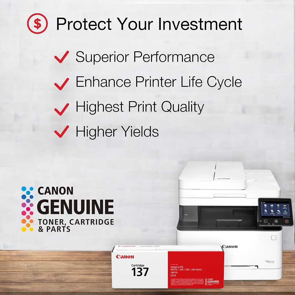 Canon Genuine Toner Cartridge 137 Black (9435B001), 1-Pack ImageCLASS MF212w, MF216n, MF217w, MF244dw, MF247dw, MF249dw, MF227dw, MF229dw, MF232w, MF236n, LBP151dw, D570 Laser Printers