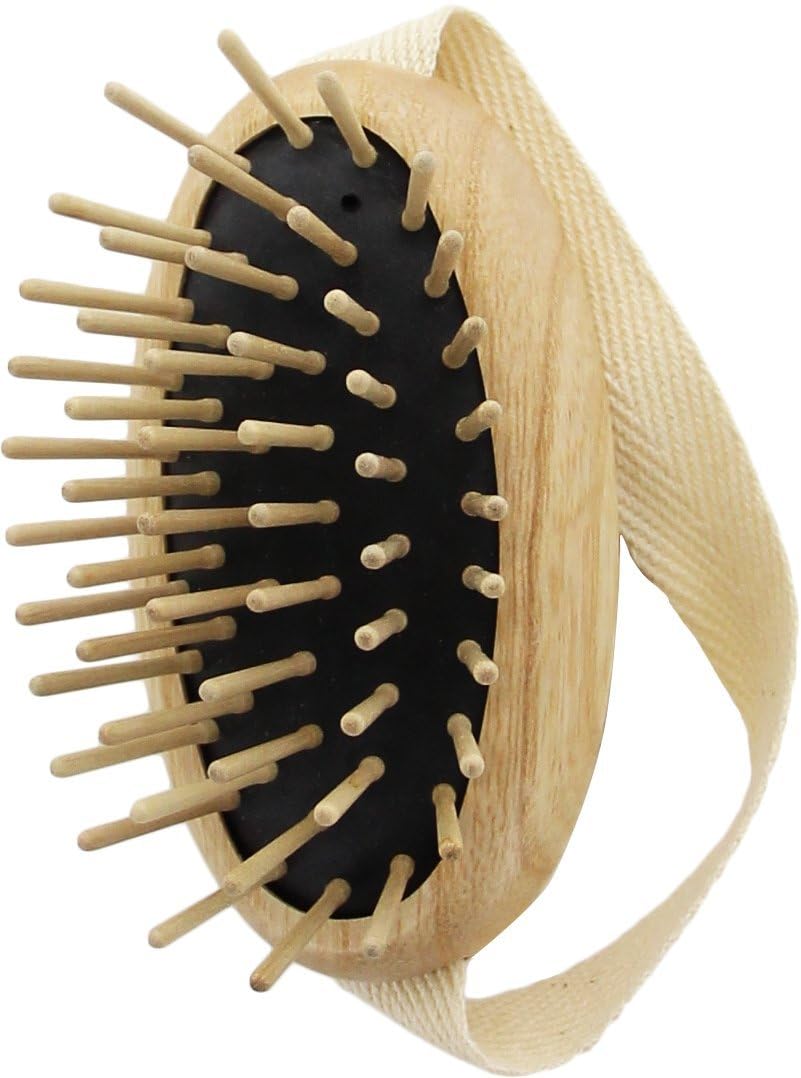 TEK - Scalp Massage Brush in Ash Wood with Strap, Ideal for Washing Air and Application of Anti-Hair Loss Lotions, 8,5 x 5 cm
