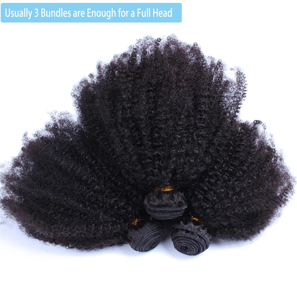 Mongolian Afro Kinky Curly Bundles Human Hair 10 12 14 Inch 4B 4C Afro Kinky Bulk Human Hair Unprocessed Virgin Hair Bundles for Women Natural Black