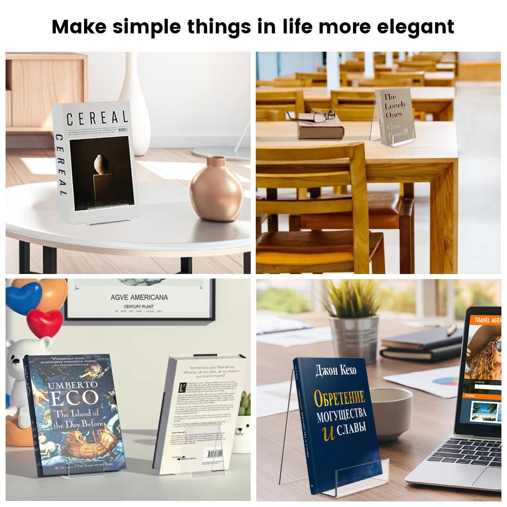 Ukontagood 16 Pcs Large Acrylic Book Display Stand, 5.7''×4'' Display Stand with Ledge, Clear Acrylic Book Display Easel for Album, CD, Picture, Artworks, Phone, Tablet
