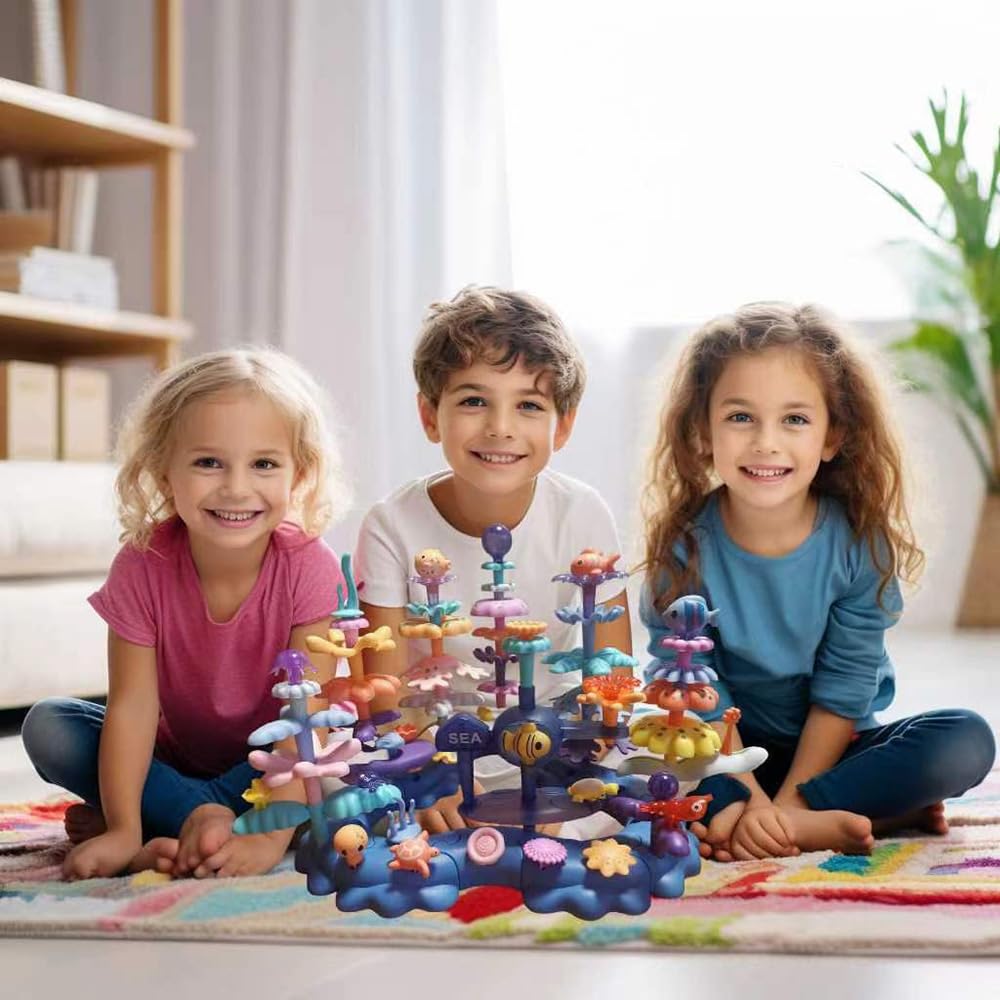 PSDVAYI Ocean Underwater World Coral Toy, Ocean Blocks, Coral Garden Building, Kids Birthday Gift, STEM Toy for Toddler Activities Ages 3 4 5 6(76PCS)