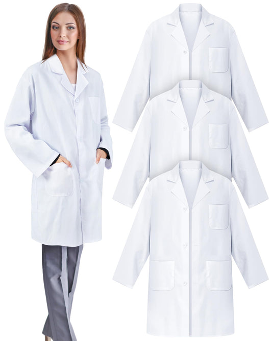 Cutecrop White Unisex Professional Lab Coat for Women Men Adults Long Medical Coat Lab Jacket for Grad Doctor Nurse(3 Pcs,X-Large)