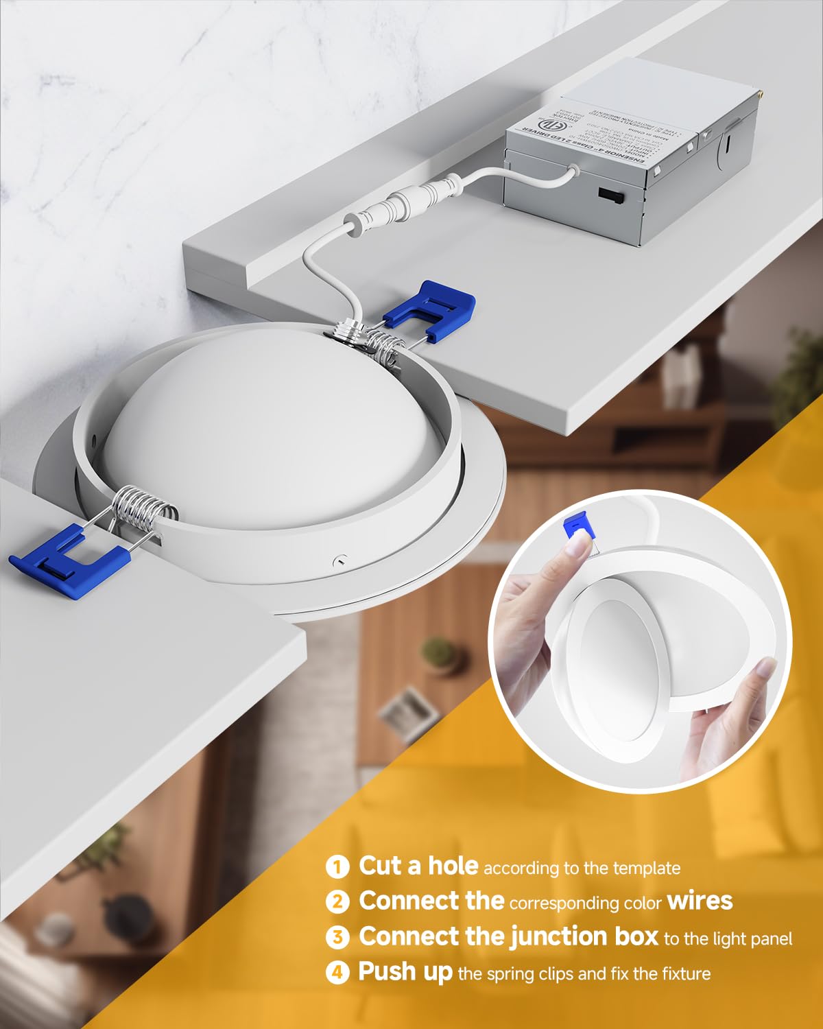 Ensenior 4 Pack 6 inch LED Eyeball Recessed Lighting, 360°+90° Rotatable and 2700K-5000K Selectable, Dimmable Gimbal Recessed Lights, Canless Angled Adjustable Ceiling Downlight, 1300LM, 13W=115W-FCC
