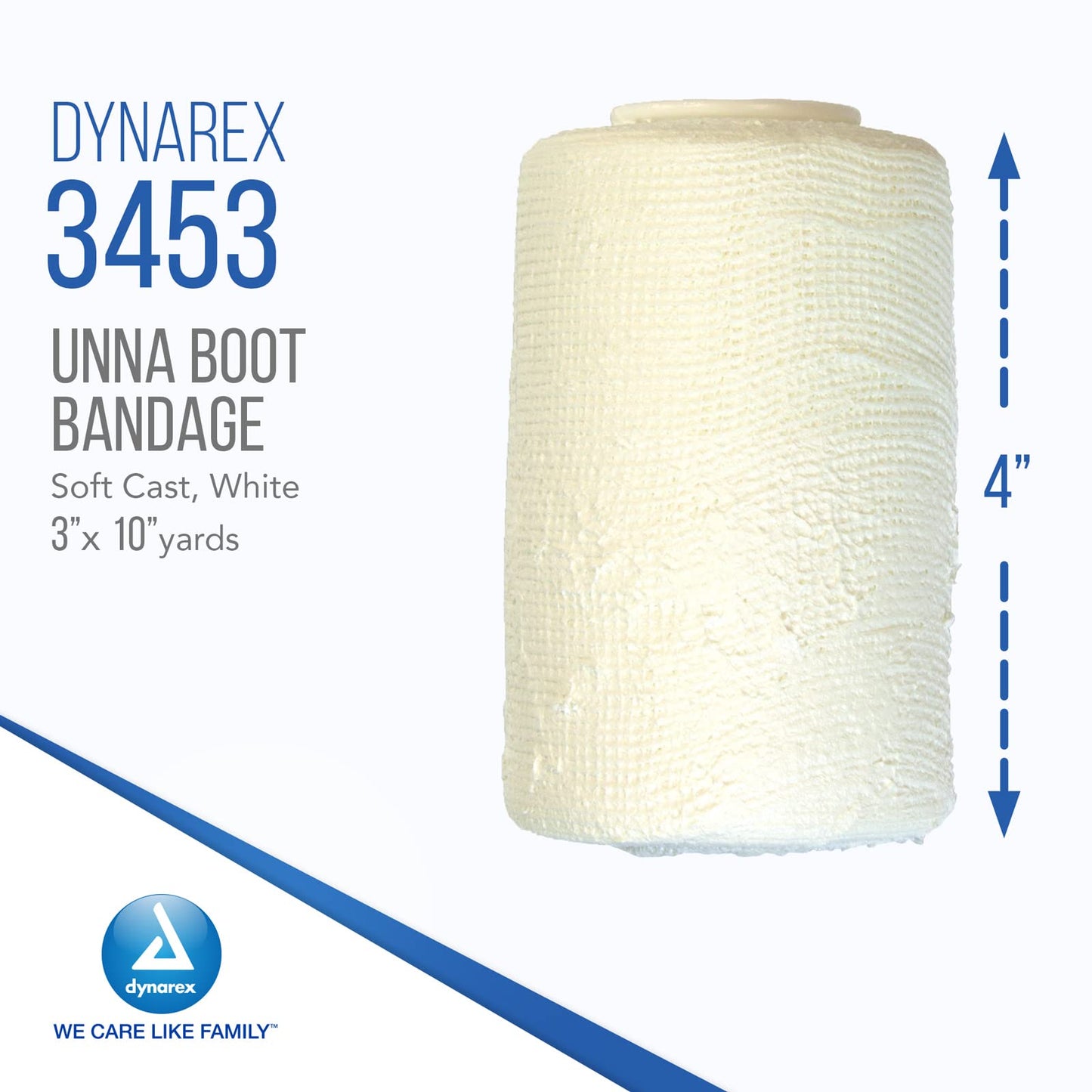 Dynarex 3453 Unna Boot Bandage, Individually Packaged, Provides Customized Compression, With Zinc Oxide, Soft Cast, 3" x 10 Yard, Pack of 12