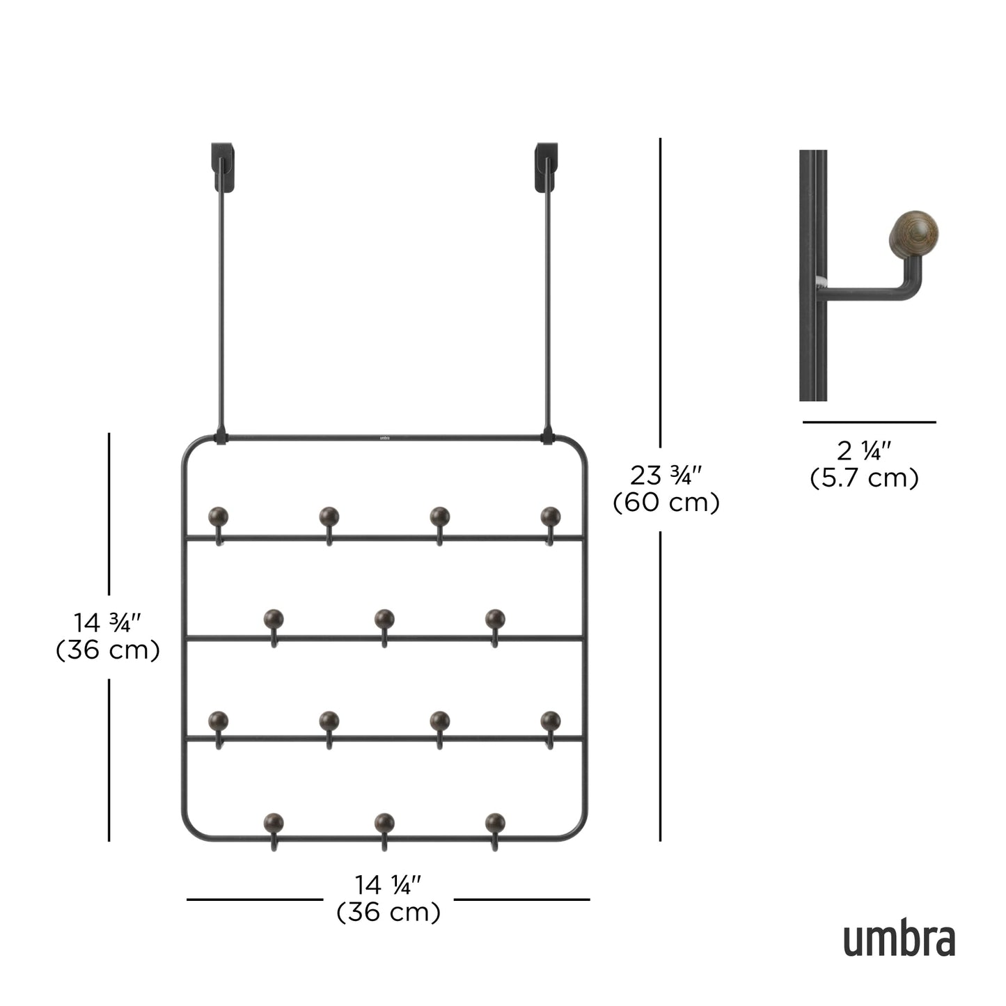 Umbra Estique Over The Door Coat Rack & Multi-Use Organizer, for Coats, Bags, Hats & More, Black/Walnut