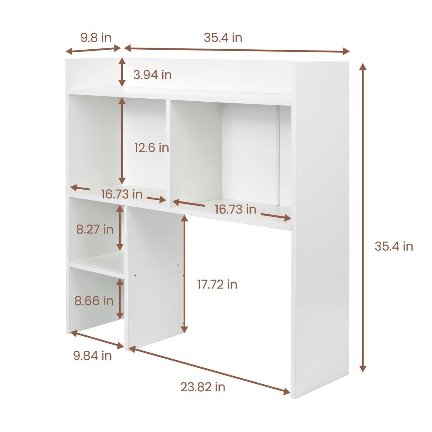 storenization Desktop Bookshelf 36" Tall, White Desk Hutch for Dorm Computer Desk, 4-Tire Wood Desk Shelf Storage Organizer for Office Home