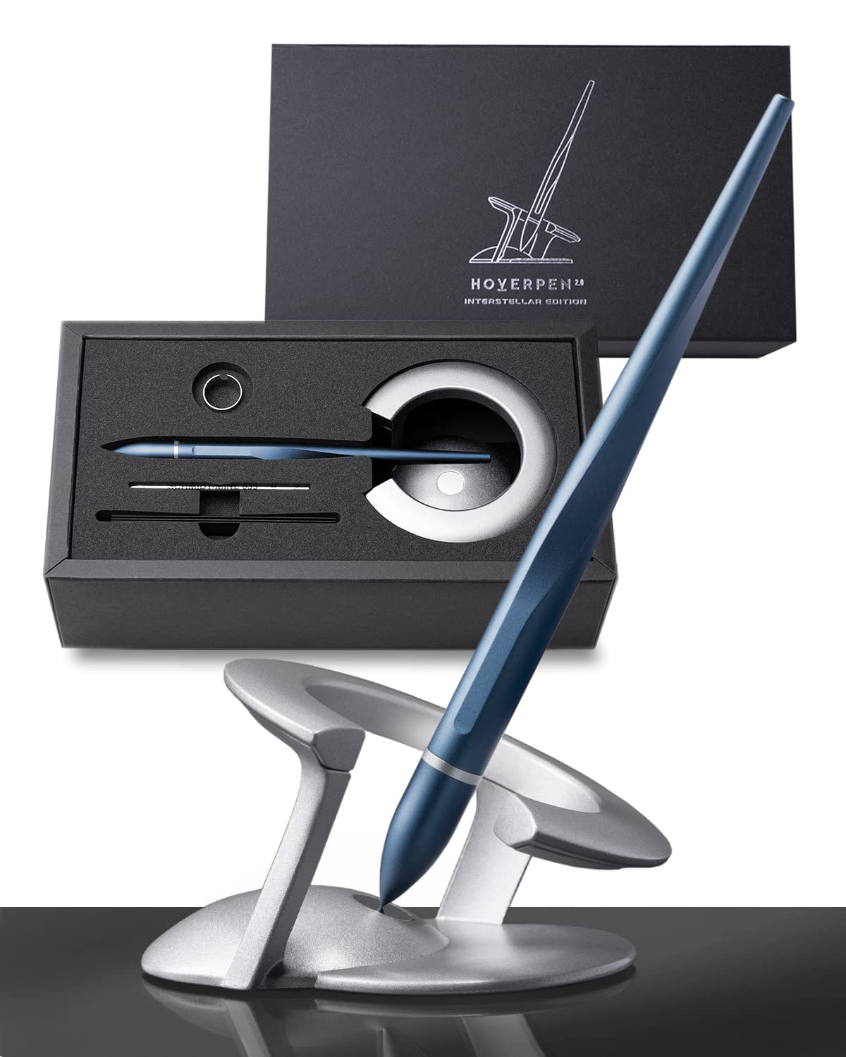 novium Hoverpen Interstellar - Futuristic Luxury Pen Made With Aerospace Alloys, Unique Aesthetic, Free Spinning Executive Pen, Gifts for Men & Women (Neptune Blue)
