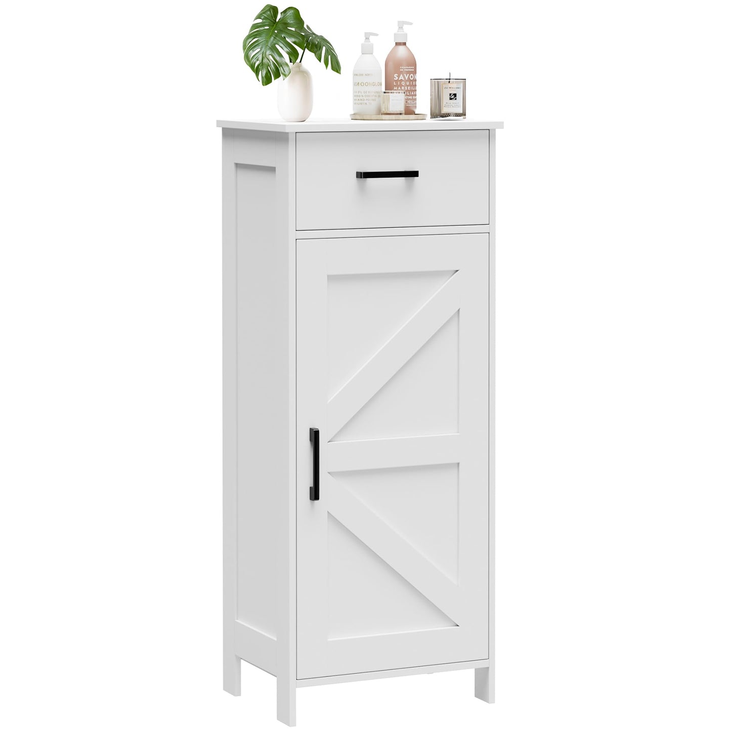 Homhedy 35.4" H Bathroom Cabinet with Drawer, Bathroom Organizers and Storage, Adjustable Shelf, Floor Cabinet for Living Room, Entryway, Kitchen, White, (15.7" W)