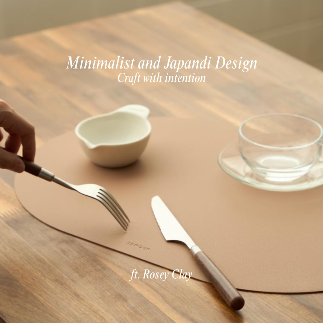 Clay Pink Oval Silicone Placemats Set of 4 with Matching Coasters – Heat Resistant, Waterproof, Easy to Clean Non-Slip Modern Dining Table Mats – Premium Leather Textured Japandi Kitchen Décor