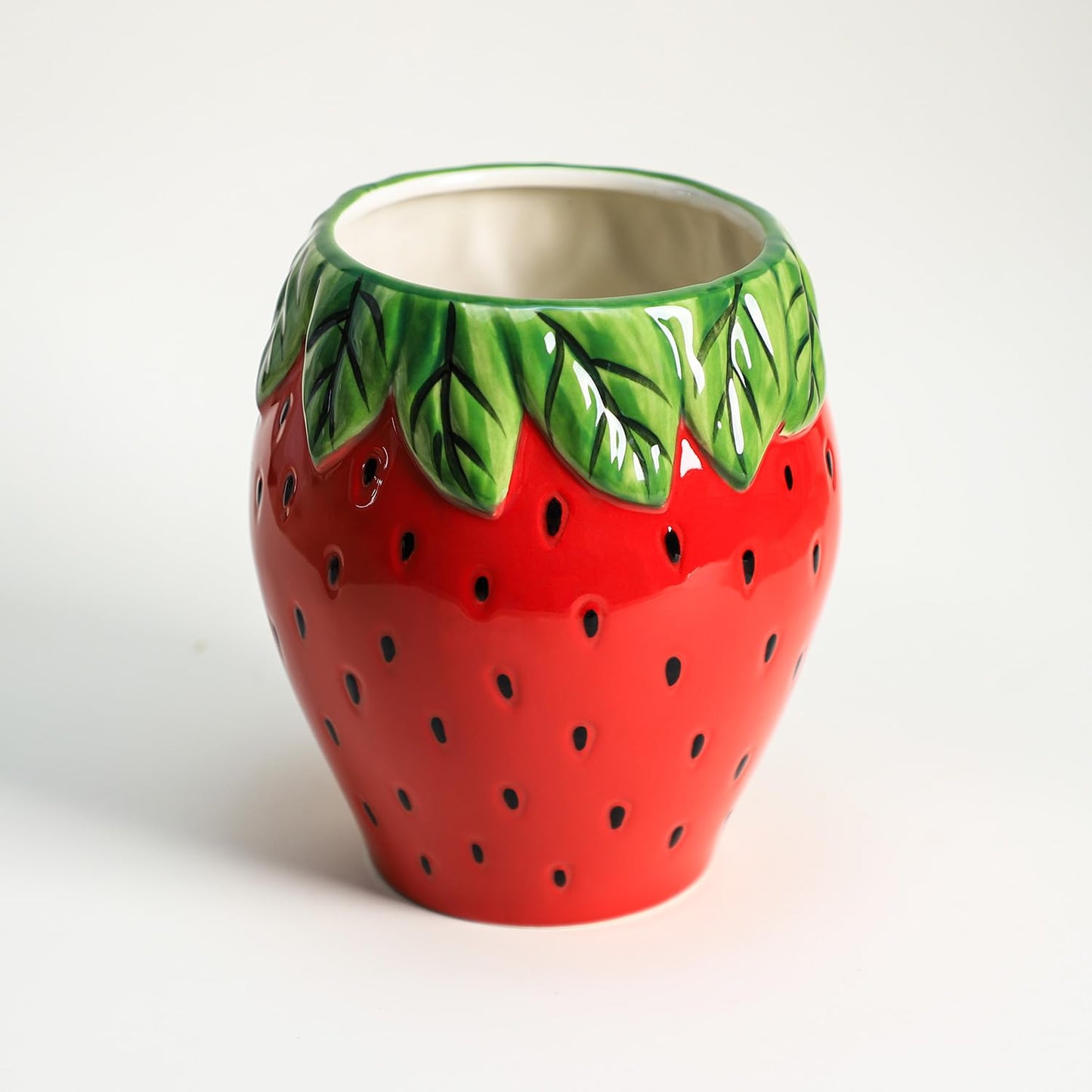 Bicuzat Strawberry Shaped Ceramic Kitchen Utensil Holder, Large Cooking Utensil Crocks for Kitchen Countertop, Ceramic Utensil Organizer for Spatula, Kitchen, Home Decoration-Retro Red