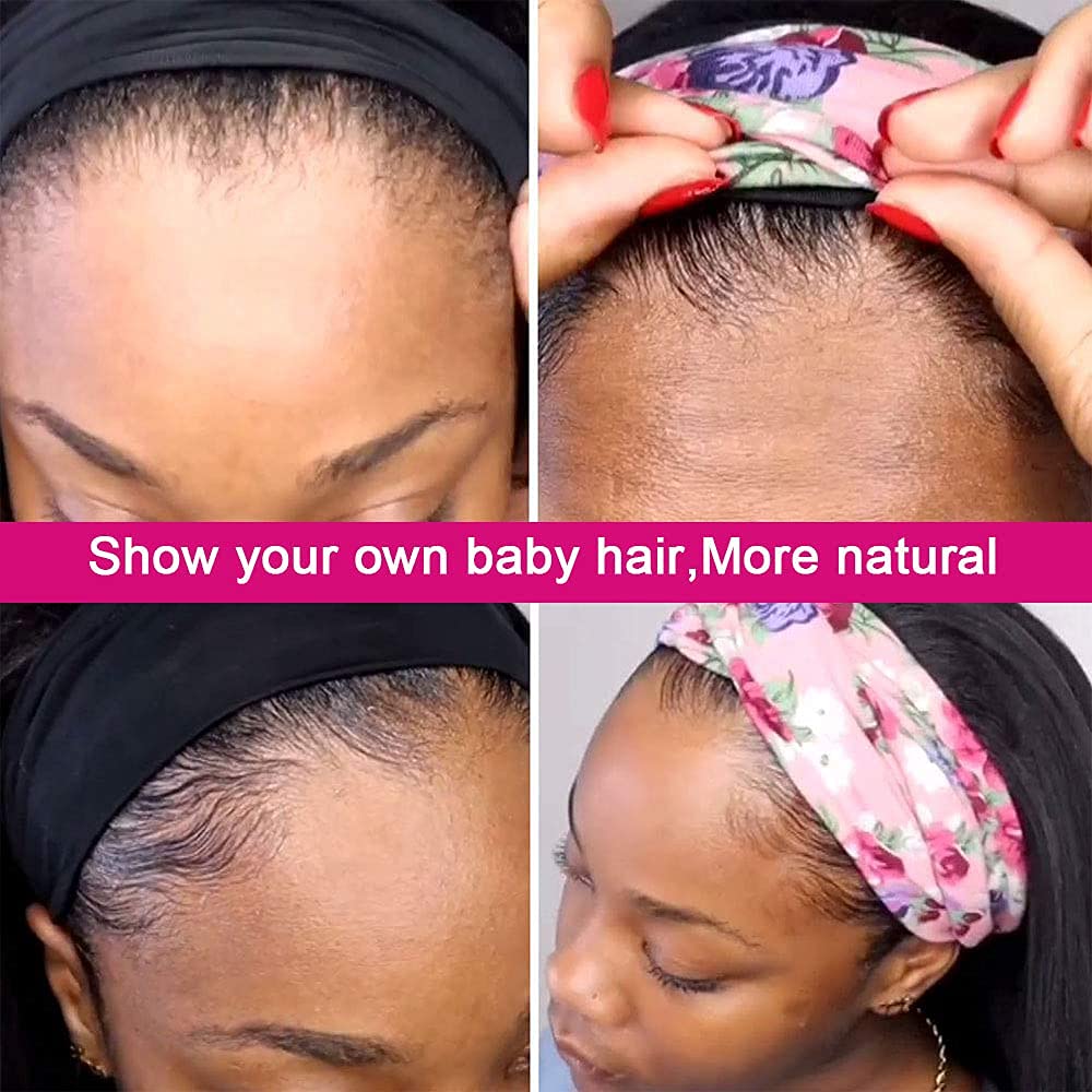 Legendhair Glueless Curly Headband Wig Human Hair Headband Wigs for Black Women Curly Wave None Lace Front Wigs with Headband Attached Machine Made Half Wigs Natural Color(14Inch)