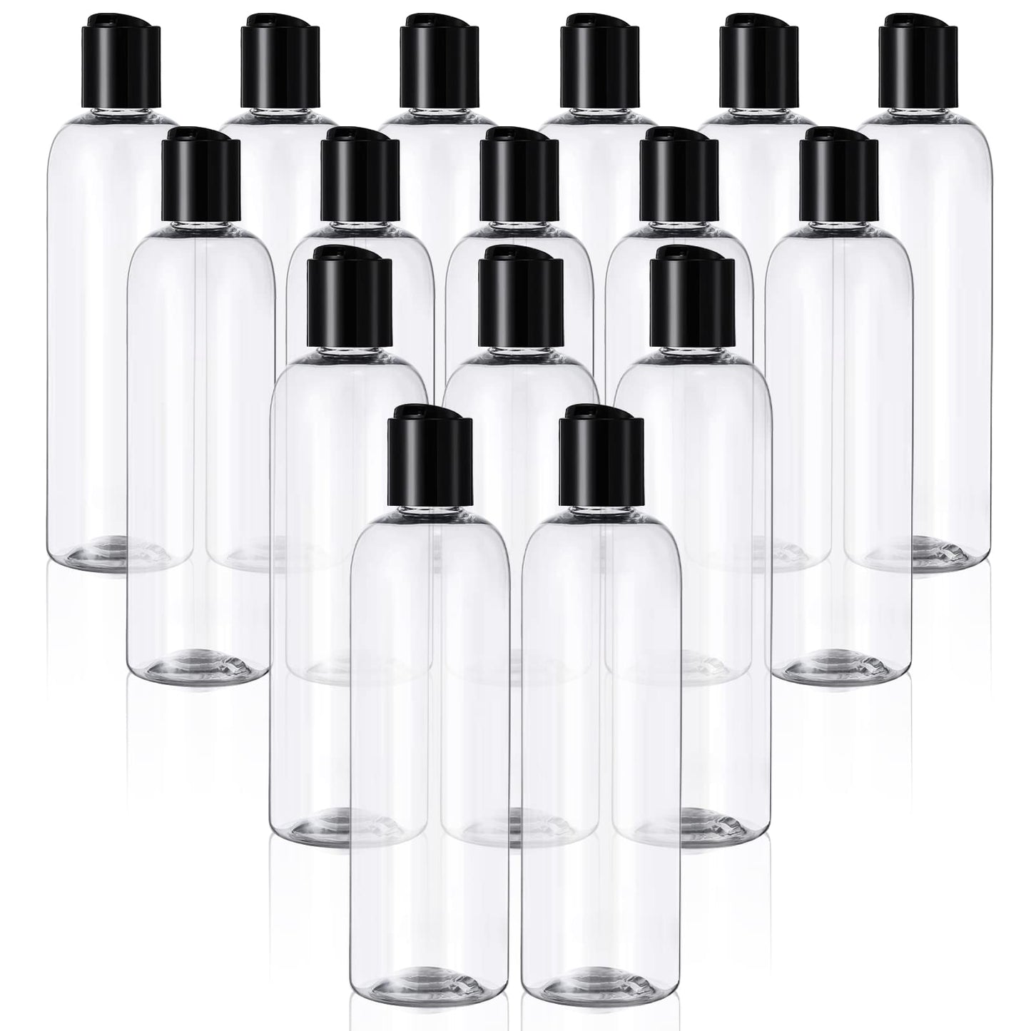 Zubebe 36 Pcs Plastic Travel Bottles with Disc Top Flip Cap Empty Refillable Squeeze Travel Containers for Shampoo Lotions Cream Toiletries Liquid Body Soap (Clear, 8 oz)