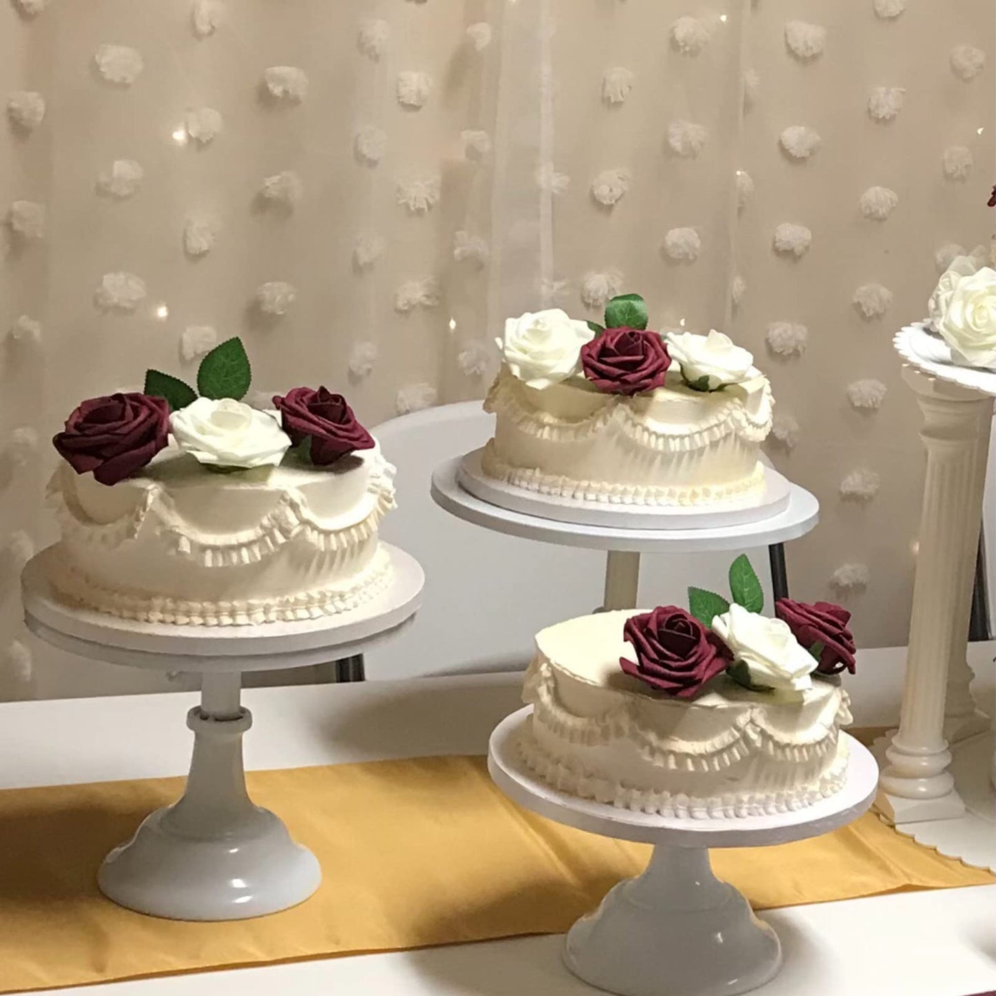 yarlung 3 Pack Metal Cake Stands, 8/10/12 Inch Pillar Style Cupcake Display Stand Dessert Trays for Wedding, Party, Birthday, Gatherings, White
