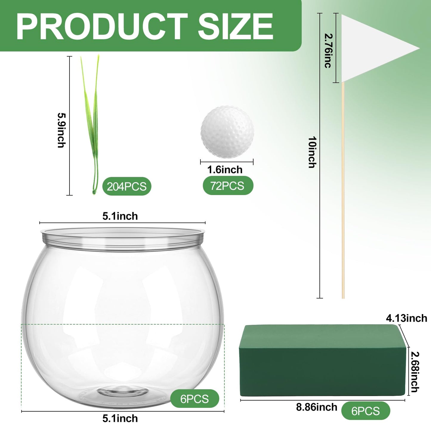 LemonRoad 6 Set Golf Party Centerpieces Table Decorations with Hollow Plastic Ball Artificial Grass Flag Flower Mud Sport Centerpiece Table Toppers for Golf Birthday Party Baby Shower Supplies