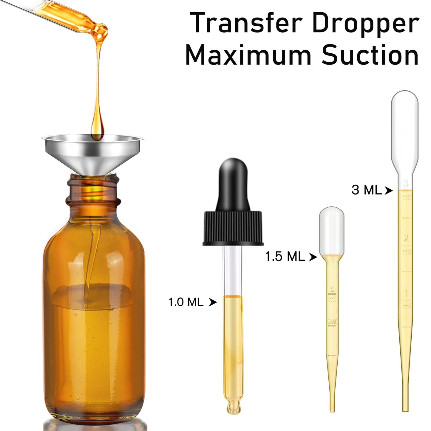 Bumobum 1oz Dropper Bottles for Essential Oils, 100 Pack 30ml Amber Glass Tincture Bottles with Eye Dropper, 10 Funnel and 10 Long Dropper for Travel, Home use