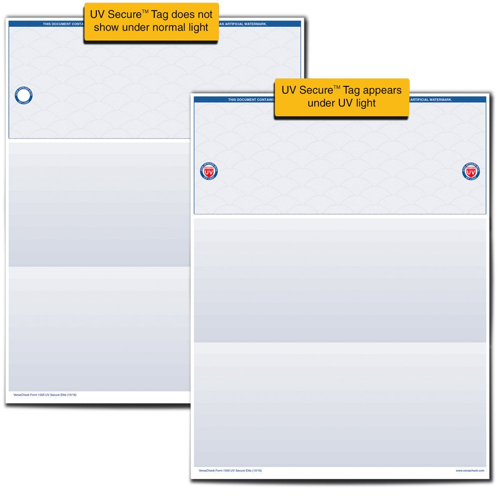 VersaCheck UV Secure Checks - 500 Blank Business Voucher Checks - Blue Elite - 500 Sheets Form #1000 - Check on Top