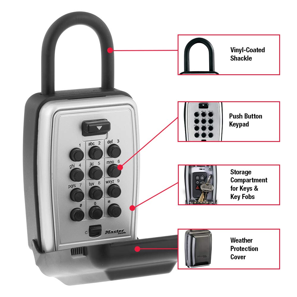 Master Lock Black Key Lock Box, Wall Mount with Push Buttons, Key Safe for Realtors, Landlords, Property & Managers to Share Combo with Tenants, Clients, & Teams, Holds 5 Keys, 2 Pack, 5422EC2