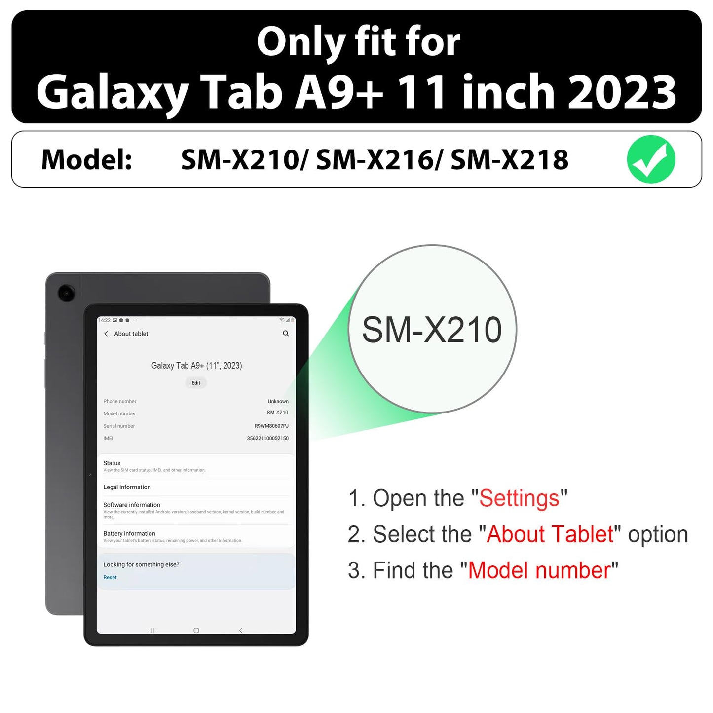 SEYMAC Case for Samsung Galaxy Tab A9+/ A9 Plus Case 11" 2023 (SM-X210/X216/X218), Heavy Duty Shockproof Protective Case with Screen Protector, Rotating Stand and Hand/Shoulder Strap, Black