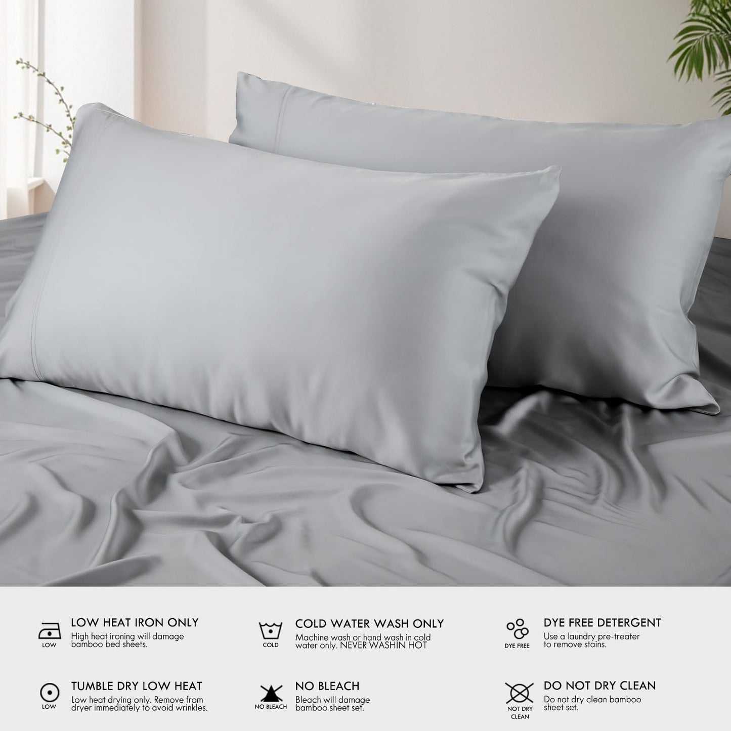 Cleva Sheets Queen Bed Sheet Set, 100% Rayon derived from Bamboo, Luxuriously Soft, Cooling, Double Stitching, 16" Deep Pockets (Queen, Silver)