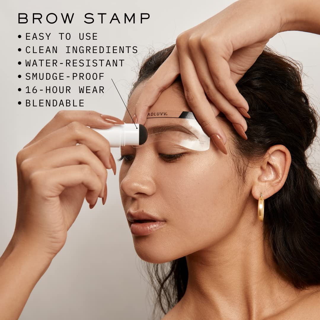 MADLUVV Eyebrow Stencil Kit - Easy-to-Use, Natural Look, 9 Popular Shapes, Used by Professionals - Includes Stamp, Stencils, Spoolie, and Travel Bag (Dark Brown)