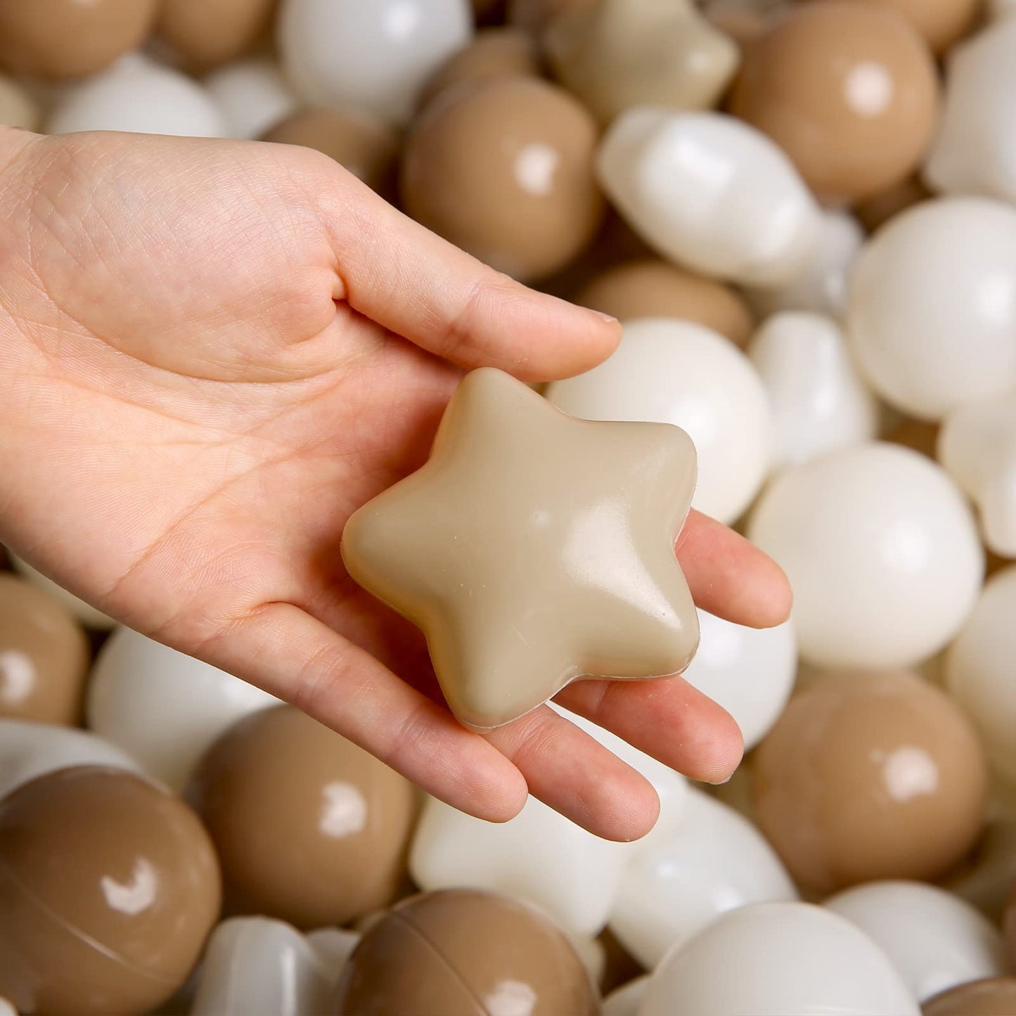 TRENDPLAY 100 Star Ball Pit Balls - BPA&Phthalate Free Non-Toxic Play Balls Soft Plastic Balls for 1 2 3 4 5Years Old Toddlers Baby Kids Birthday Pool Tent Party (2.16inches) Milktea+Coffee+Beige
