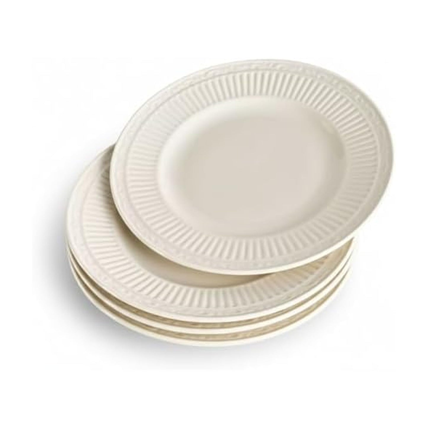 Mikasa Italian Countryside Set of 4 Porcelain Salad Plates, Classic Embossed White Plate Set, Microwave Dishwasher Safe, Cream, 8.25 Inch