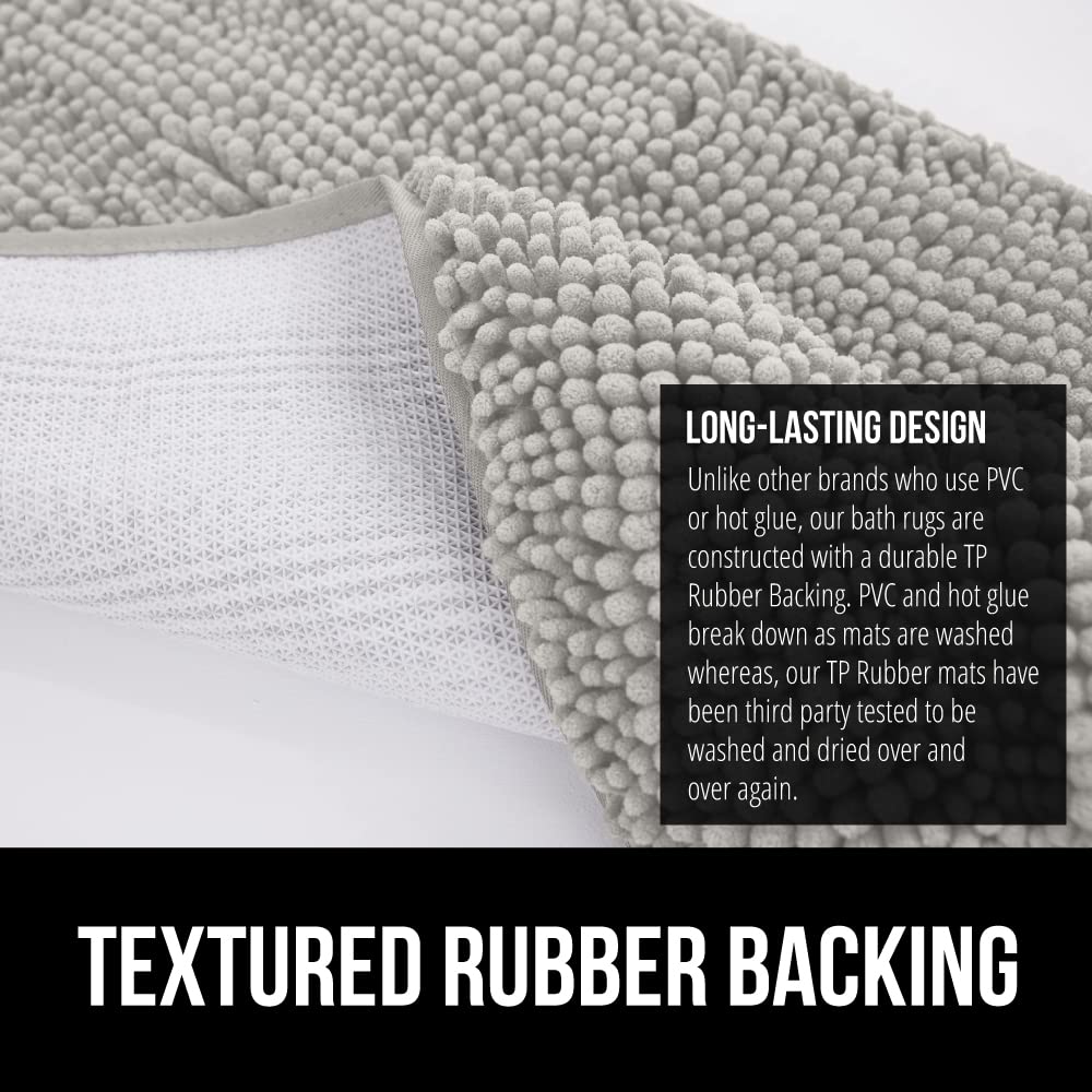 GORILLA GRIP Bath Rug Mat 70x24, Thick Soft Absorbent Chenille, Quick Dry Microfiber Mats, Rubber Backing Machine Washable Shower Floor Rugs, Bathmat Runner, Bathroom Home Decor Accessories Light Gray