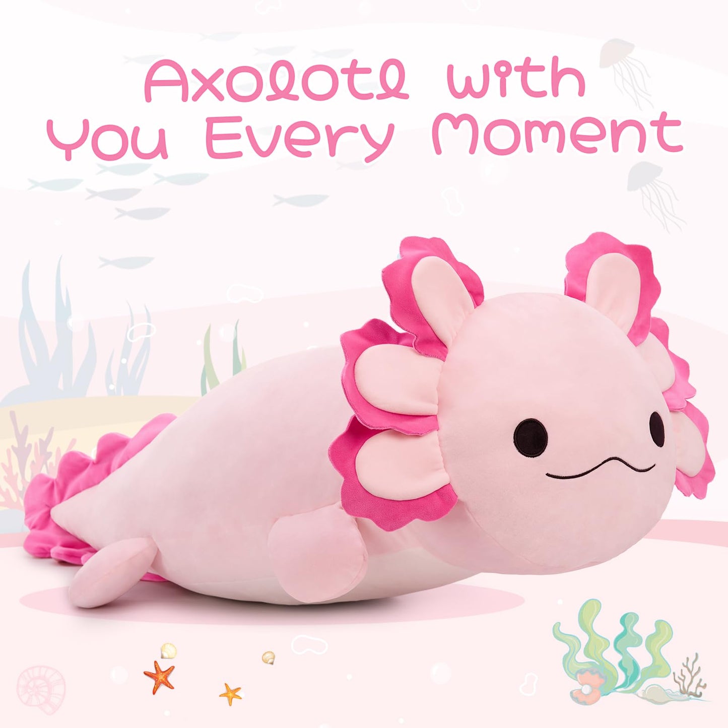 MaoGoLan Giant Axolotl Stuffed Animal, Ultra Soft 47 Inch Pink Salamander Body Pillow Plush, 4 Feet Jumbo Plushie Gift for Kids, Axolotl Lovers, Home Decor