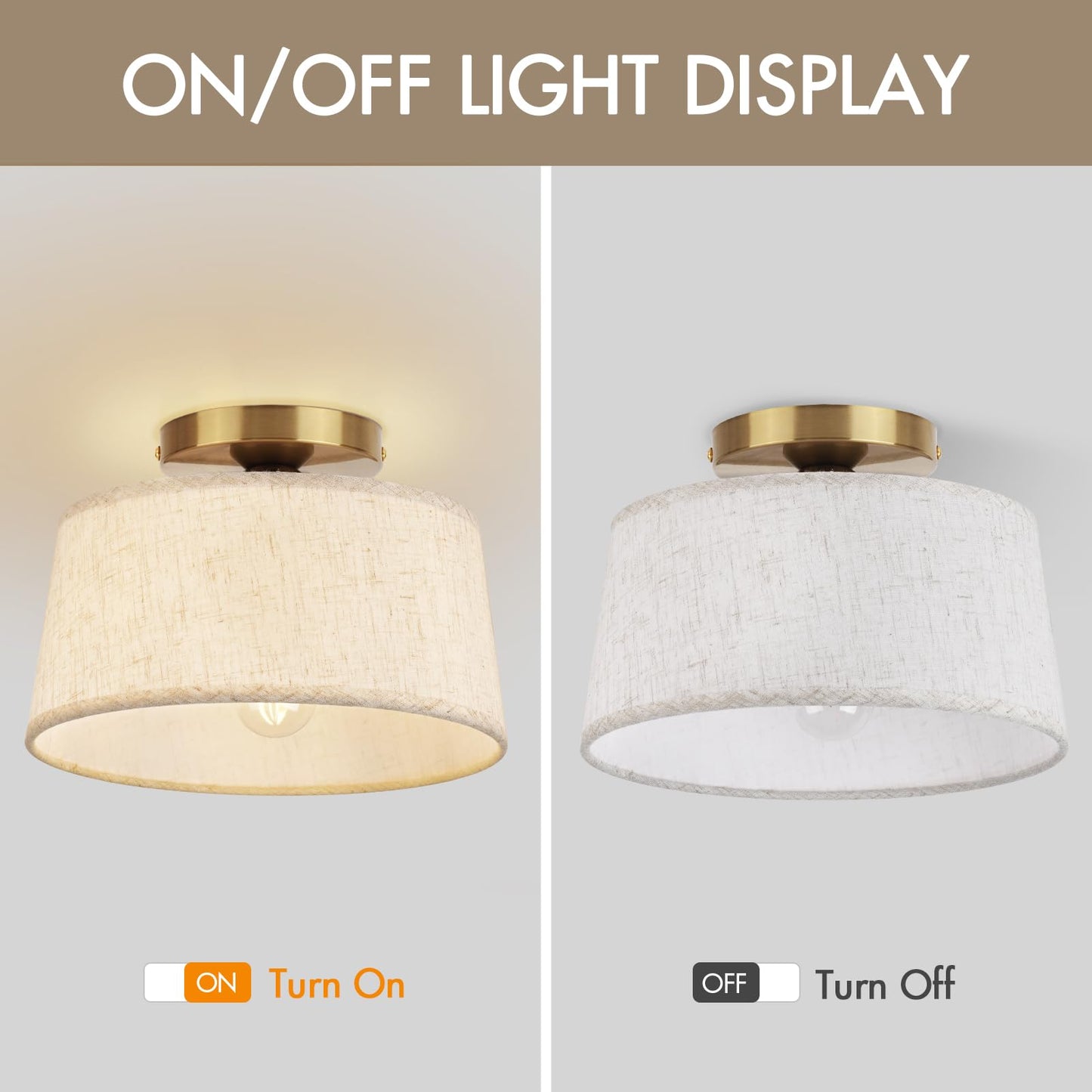HILUXIA 2P Modern Ceiling Light Fixture, 10 Inch Semi Flush Mount Lamp with Linen Shade, E26 Base, Gold for Kitchen Bedroom Hallway Closet Entryway Room Small Spaces, 2 Pack