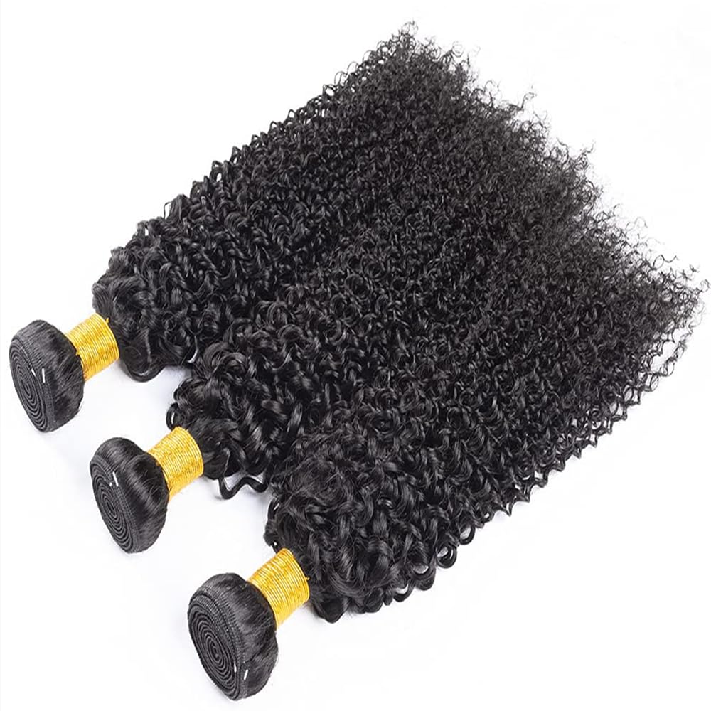 Ladiaryf Curly Weave Bundles Human Hair Brazilian Kinky Curly 3 Bundles Human Hair 300g Bundles 100% Unprocessed Virgin Hair Kinky Culry Bundles Double Weft Hair Bundles Natural Black 14 16 18 Inch