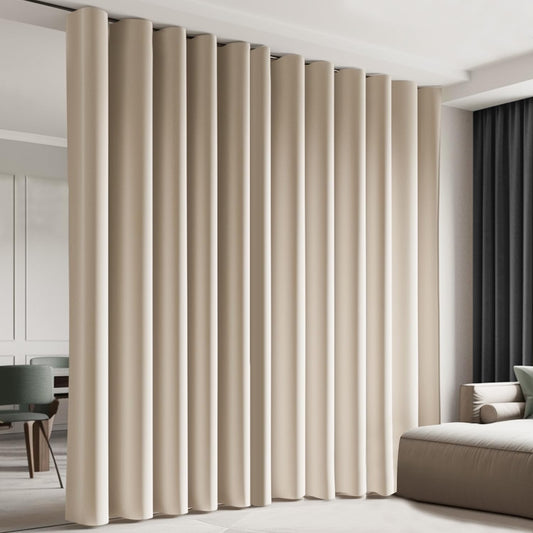 Cbsroro Room Divider Blackout Curtain Track Curtains Wall Dividers Panels Screen for Living Rooms Bedroom Office Privacy Partition Separation, W100 × L96 Inch,1 Panel, Beige