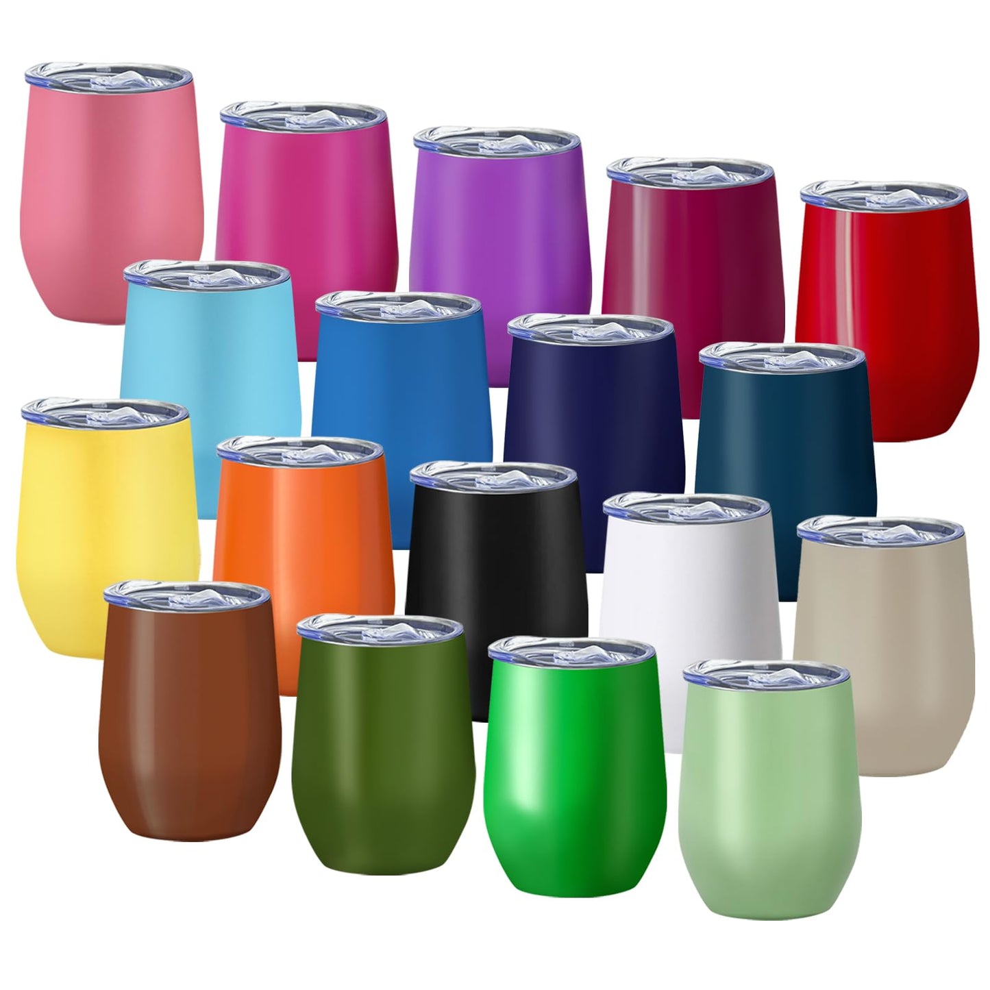 YOUKE OLA 18 Pack Stainless Steel Wine Tumbler with lid, 12oz Insulated Wine Tumbler Stemless Double Wall Vacuum Wine Glass Coffee Tumbler Bulk for Coffee, Wine, Cocktails, Champaign, 18 Colors