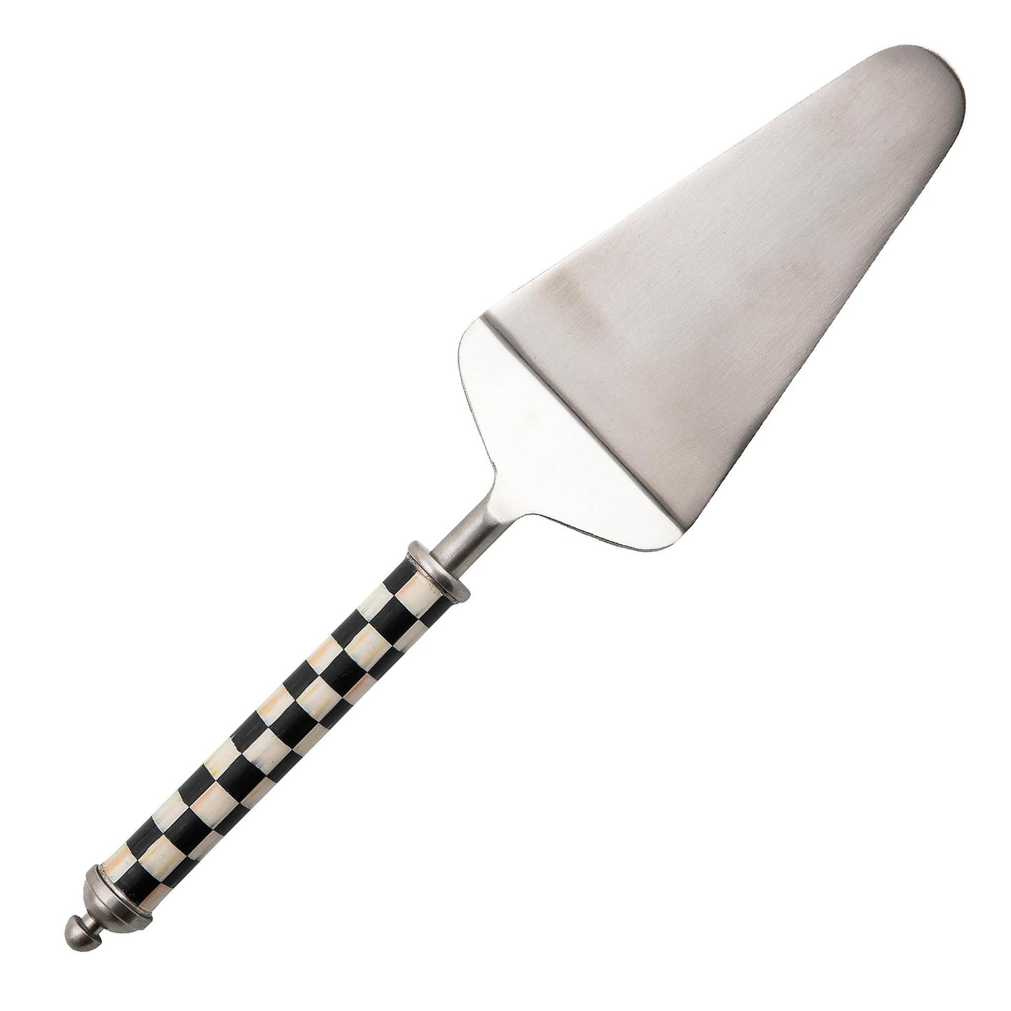 Mackenzie-Childs Supper Club Pie Server, Stainless-Steel Kitchen Pie Cutter, Serving Tool for Dessert, Black-and-White Courtly Check