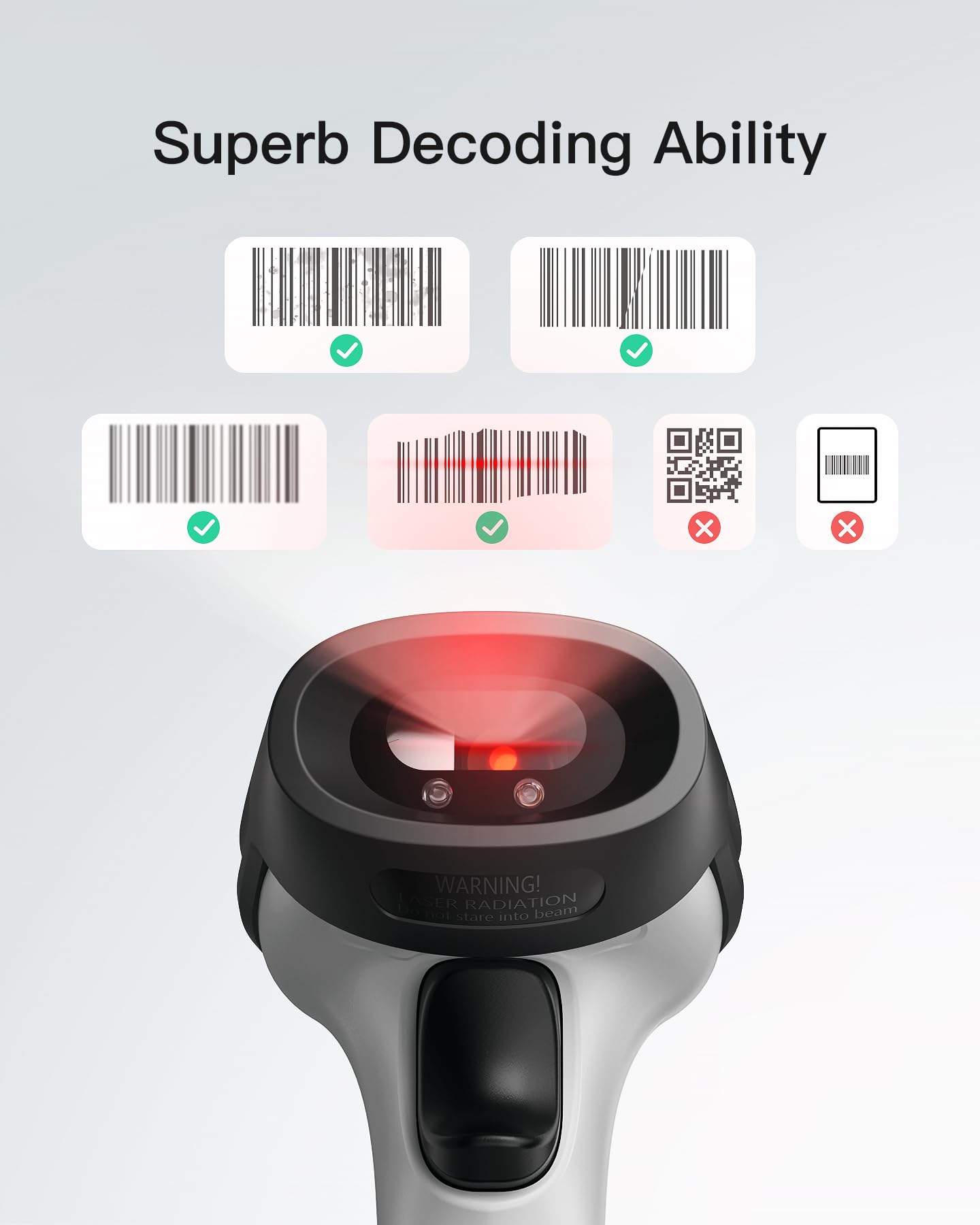 Inateck Bluetooth Barcode Scanner, 1 Charge 180 Days Standby, 35m Range, Automatic Fast and Precise scanning, BCST-70