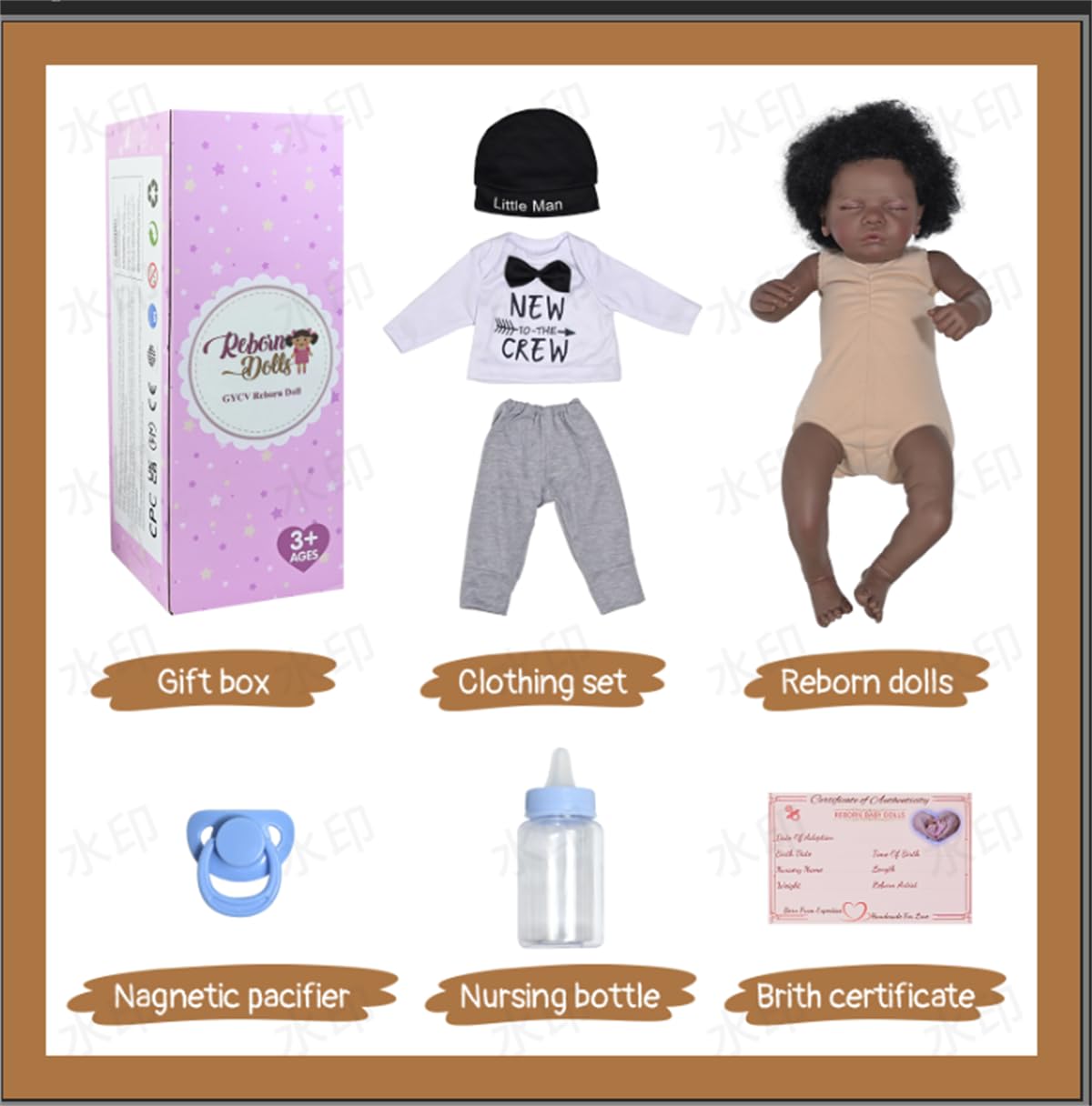GYCV Realistic Reborn Baby Dolls Black Boy - 19 Inch Lifelike Newborn Baby Dolls Boy Soft Cloth Body Baby Dolls African American Real Life Baby Dolls with Feeding Accessories for Kids Ages 3+