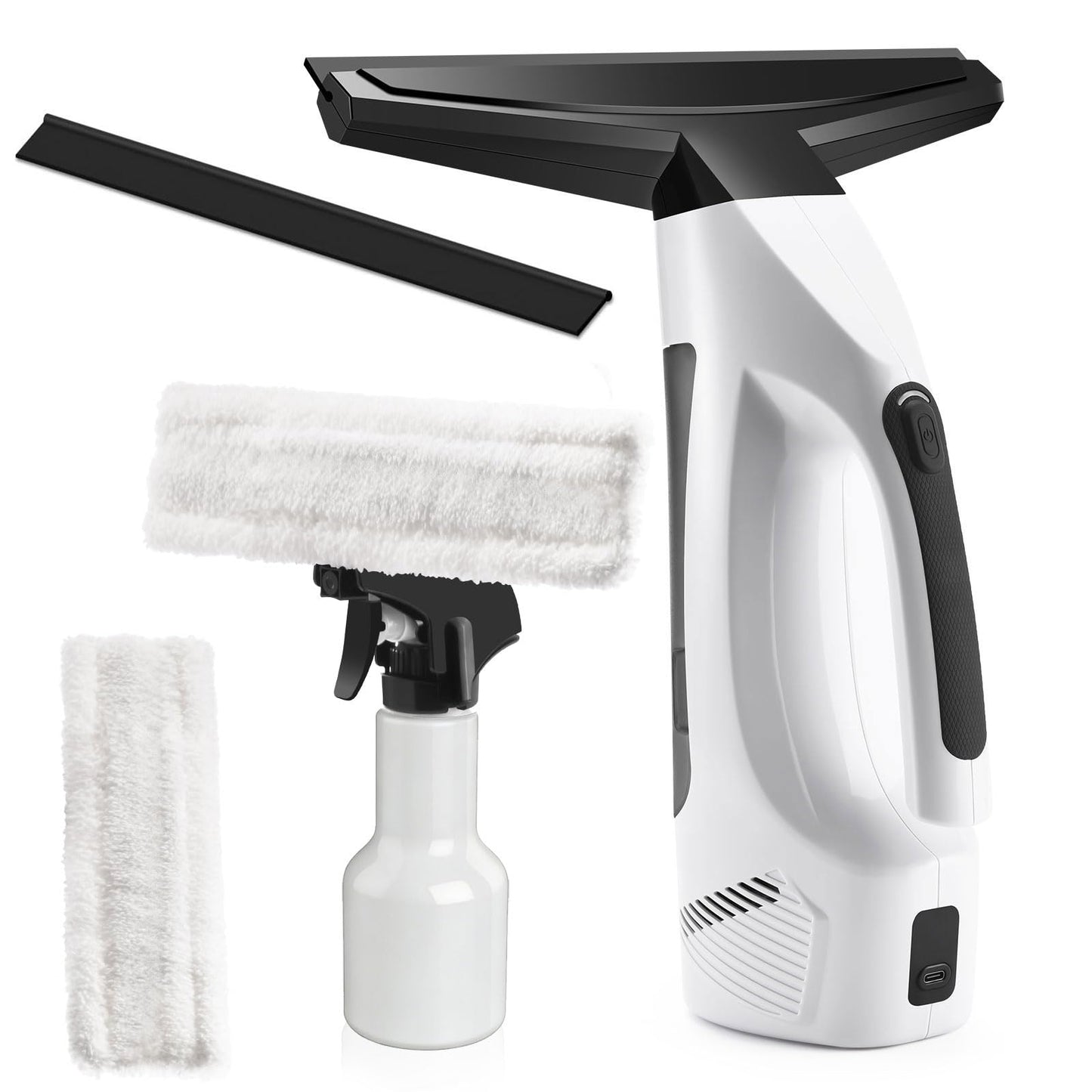 Window Vacuum Squeegee Cordless, Handheld Window Vac with Multi-Purpose Spray Bottle & Microfiber Cloth, Electric Cleaning Tool for Windows, Mirror, Countertop