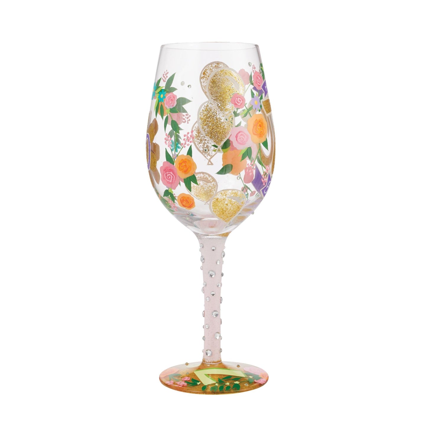 Enesco Designs by Lolita Happy 70th Birthday Hand-Painted Artisan Wine Glass, 15 Ounce, Multicolor