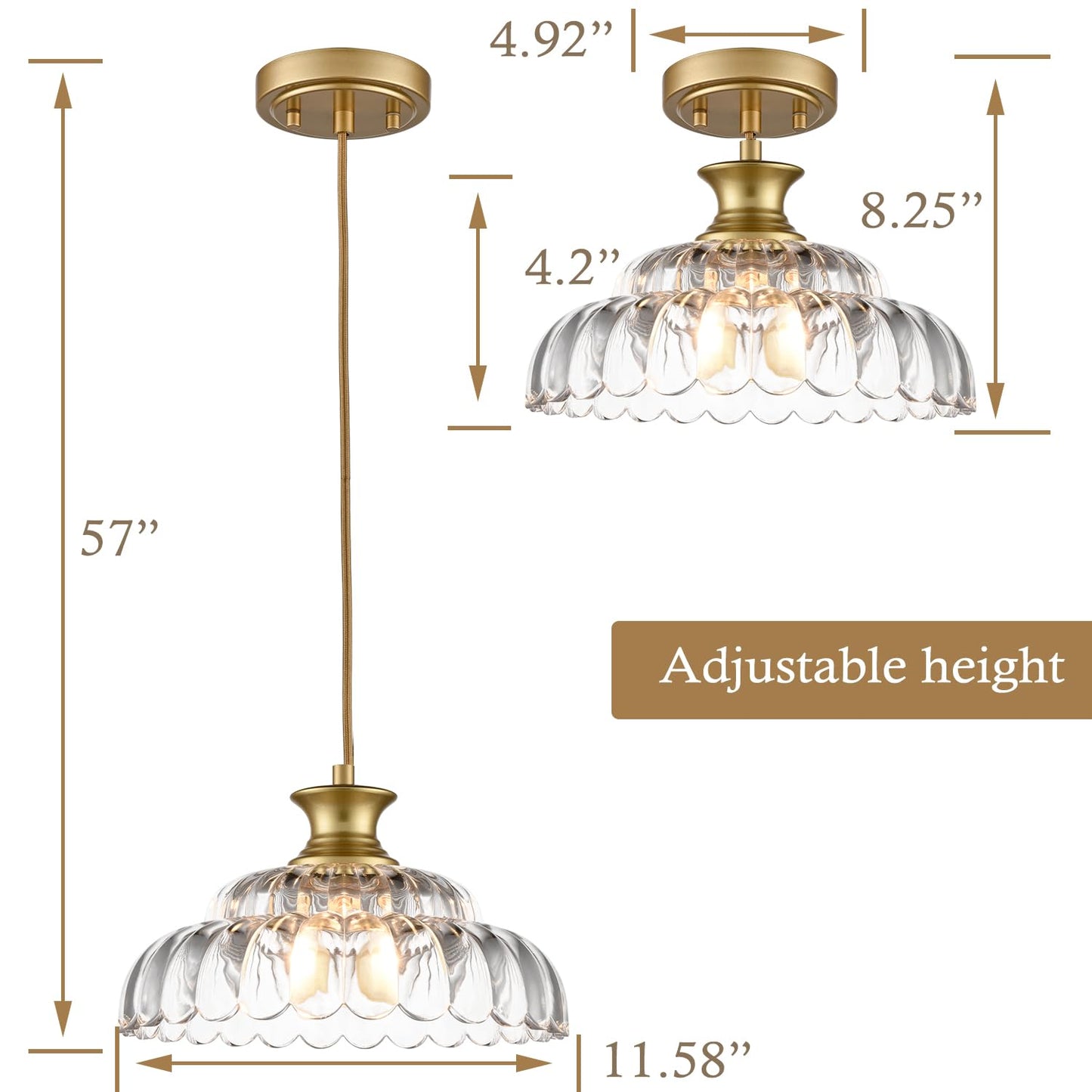 HYDELITE Vintage Glass Pendant Lights Kitchen Island Gold Pendant Light Fixture Modern Hanging Light Fixture for Dinning Room Bedroom Entryway