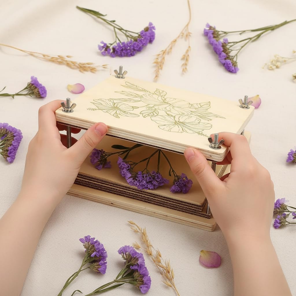 FOCHIER F Flower Press Kit for Adults & Kids, Extra Large Wooden Flower Press Kit with Tools, 30 Blotting Papers, for Pressed Flowers, Resin Art, DIY Crafts & Flower Preservation