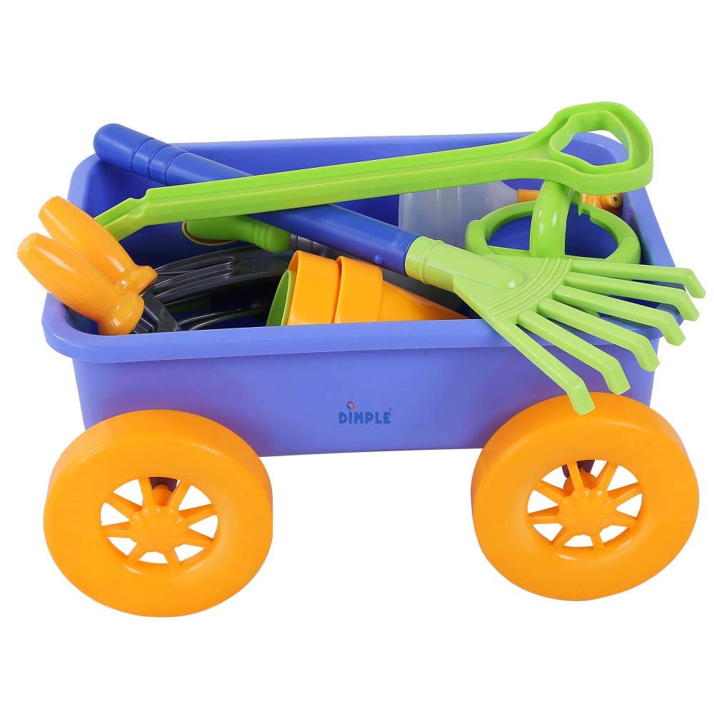 Dimple Garden Wagon & Tools Toy Set Premium 15 Pcs Kids Gardening Tools & Wagon Toy Set - Sturdy & Durable - Top Yard, Beach, Sand, Garden Play Set - Great for Kids & Toddlers