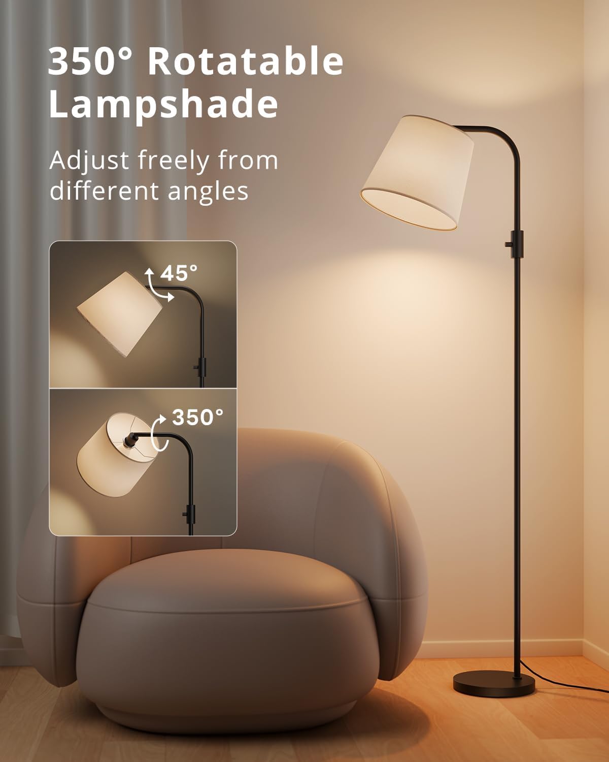 VARICART LED Arc Floor Lamp, 65" Tall Lamp with Magnetic Remote, RGB + 1600K Amber & 4000K Daylight, 10W 1200lm 0.1%-100% Dimmable, 350° Swivel Linen Shade, Smart Plug Compatible, Black