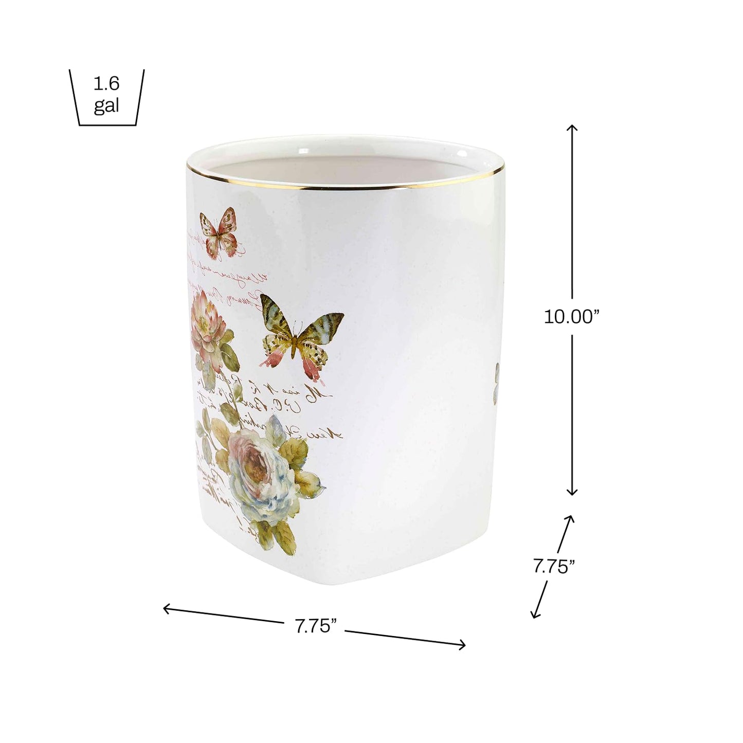 Avanti Linens - Wastebasket, Decorative Trash Can, Butterfly Inspired Home Decor (Butterfly Garden Collection),White