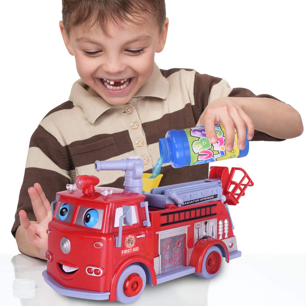 ArtCreativity Bubble Blowing Fire Engine Toy Truck for Kids - Awesome Light Up LED and Siren Effects - Bubble Solution and Funnel Included - Best Birthday Gift for Boys and Girls 5+