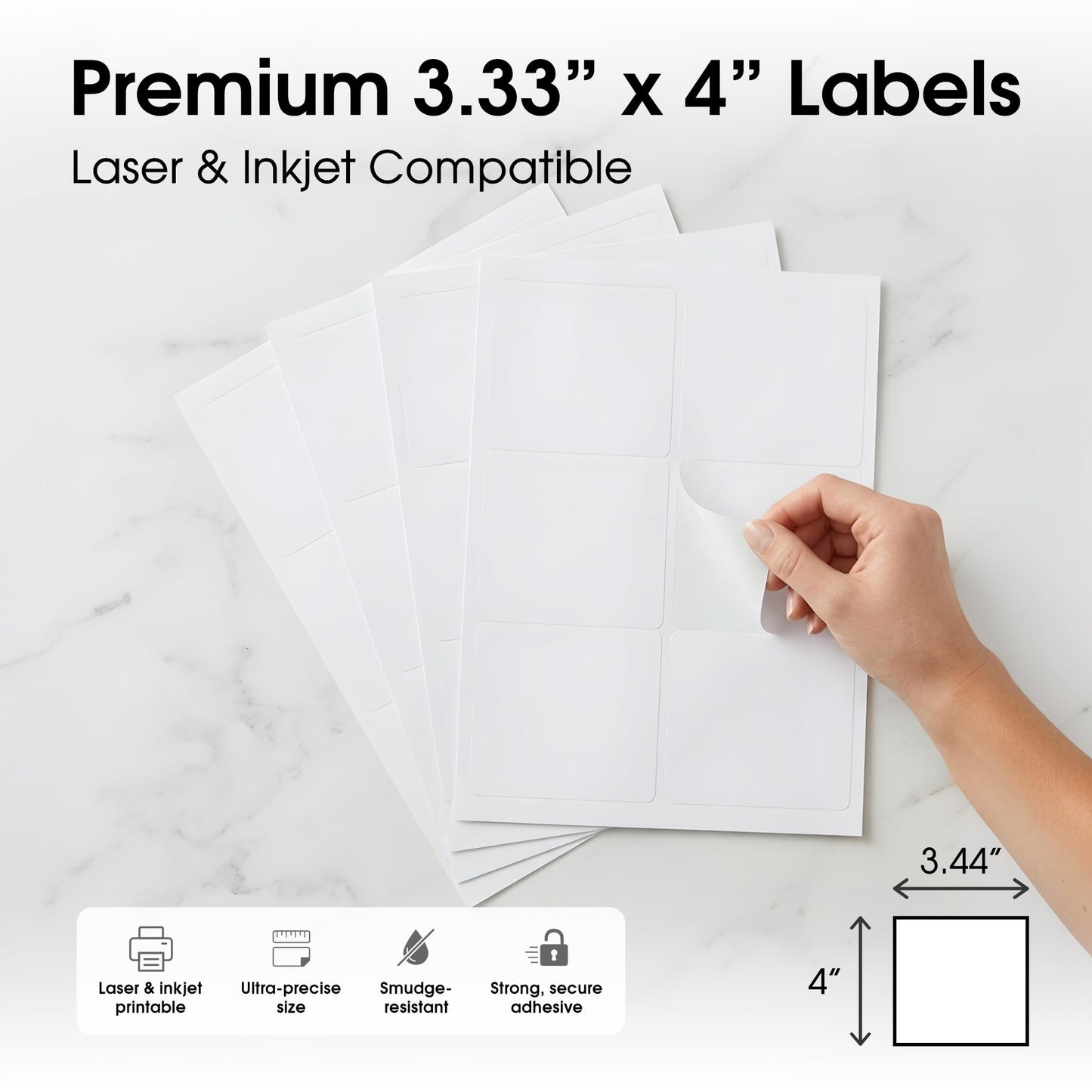 4" X 3.33" Matte White Printable Shipping Labels (250 Sheets, 1500 Stickers) Address and Mailing Labels for Laser & Inkjet Printers - Spartan Industrial Template R015