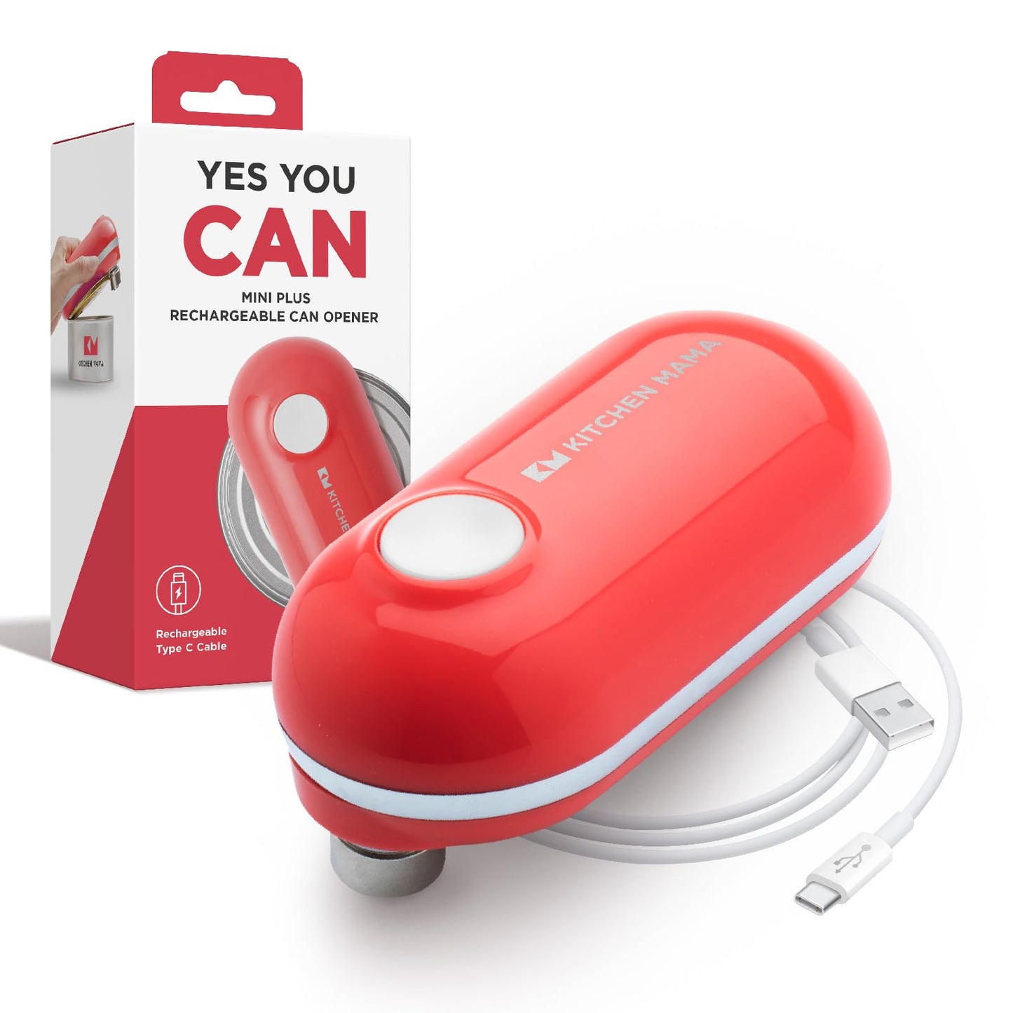 Kitchen Mama Mini Plus Rechargeable Electric Can Opener: Compact Design, USB-C Charging, Hands-Free, Auto Shut-Off, Smooth Edge Cutting - Perfect for Seniors, Home, and Travel (Red)