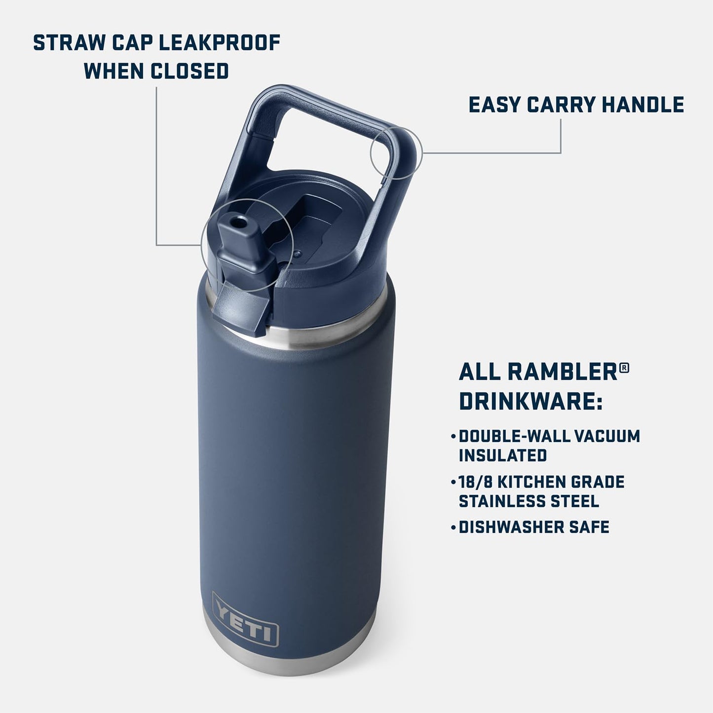 YETI Rambler 26 oz Bottle, Vacuum Insulated, Stainless Steel with Color Matching Straw Cap, Cherry Blossom